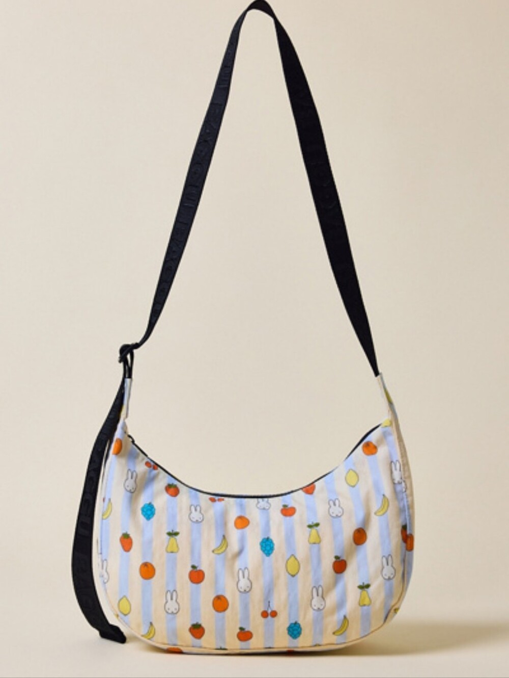 Baggu x Miffy Picnic Stripw Cream Fruit Print Crossbody Crescent Bag Nwt